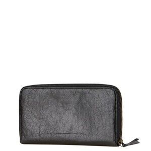 Balenciaga Leather Around Zip Long Continental Black Wallet